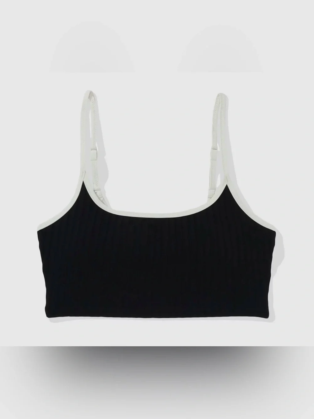 NWT Aerie Wide Rib Scoop Longline Bikini Top in Black - Sz S